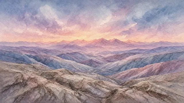 Granulating Watercolor Badland Ripples at Twilight