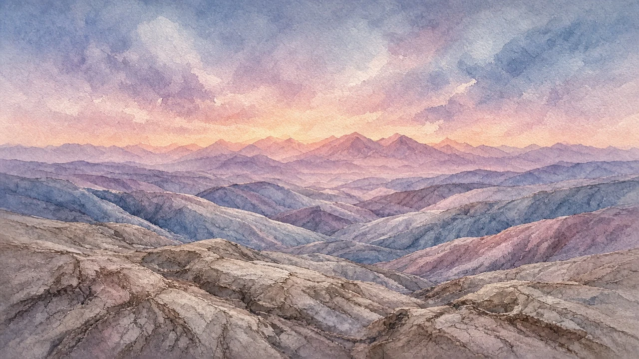 Granulating Watercolor Badland Ripples at Twilight