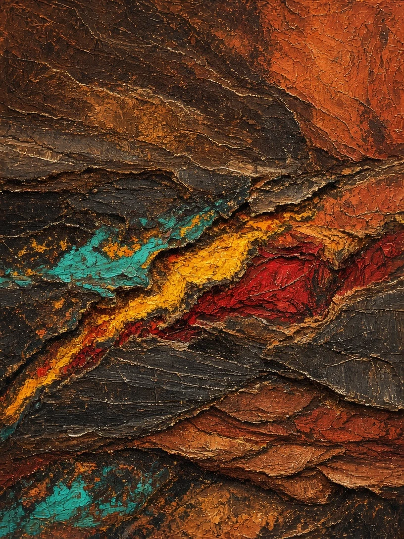 Sgraffito and Oil Pastel Study of Fault Line Fractures