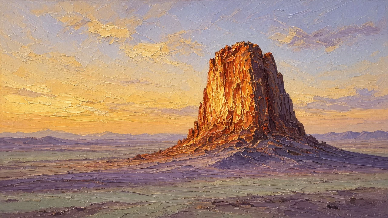 Luminous Oil Monolith with Golden Hour Negative Space