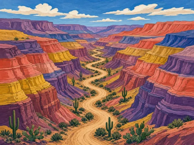 Graphic Modern Gouache Canyon Switchbacks and Strata