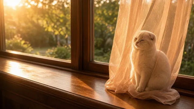 Scottish Fold Golden Hour Silhouette Behind Chiffon