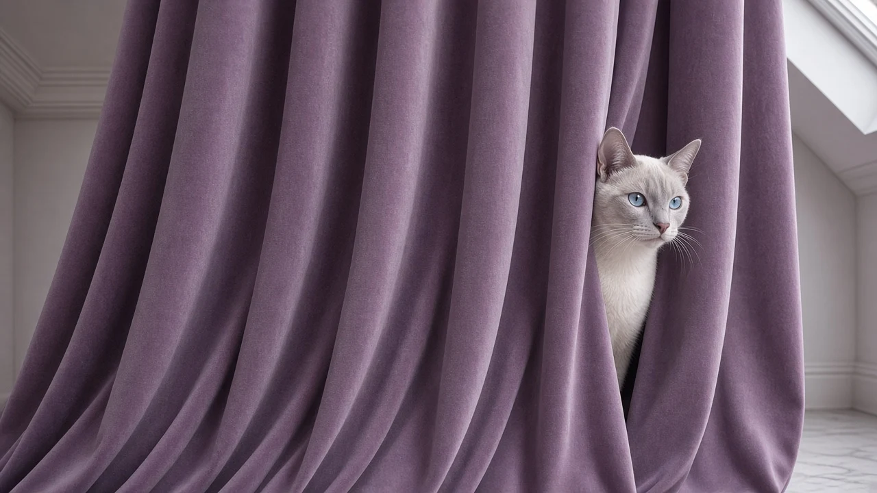 Lilac Point Siamese Behind Dusty Lavender Velvet