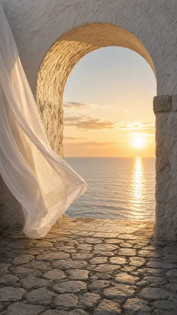 Dramatic Vertical Archway Framing the Golden Sea Horizon