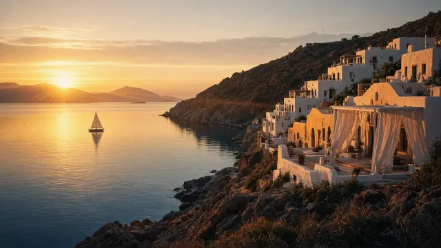 Cinematic Anamorphic View of Quiet Seaside Village at Dusk