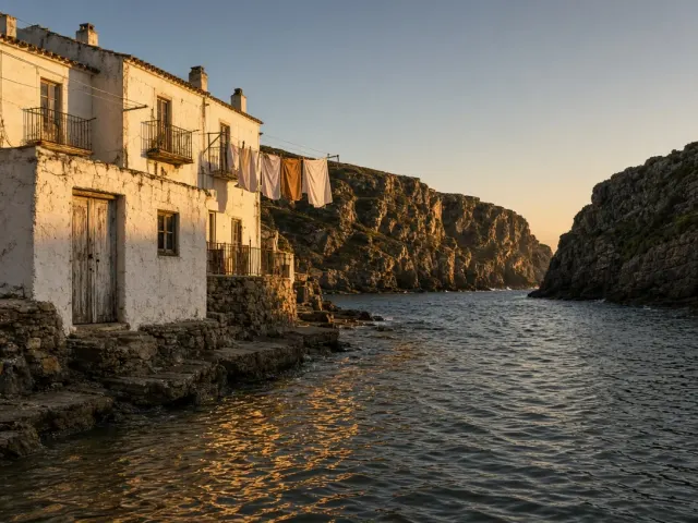 Secluded Coastal Cove Harbor at the Height of Golden Hour