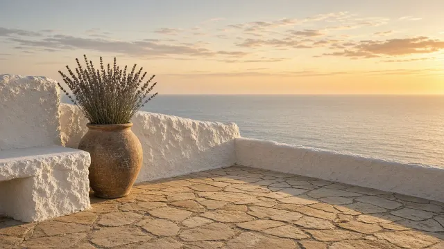 Quiet Terrace Edge Looking Out to the Golden Ocean