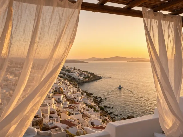 Vertical Social Story of Billowing Curtains and Golden Bay