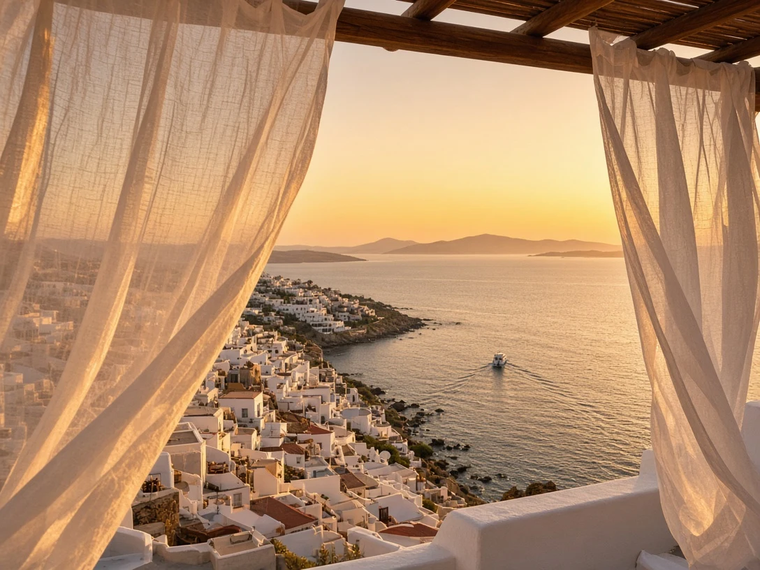 Vertical Social Story of Billowing Curtains and Golden Bay