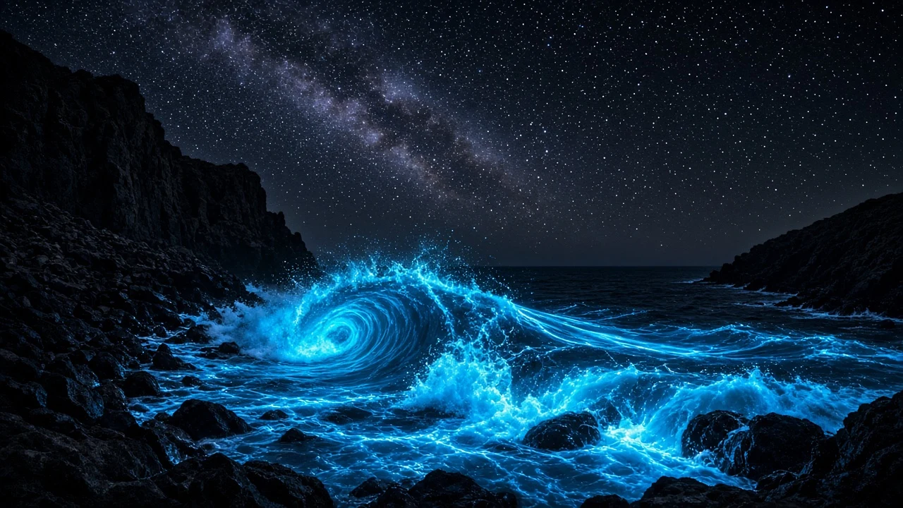 Crescent Cove Electric Blue Barrel Wave Panorama