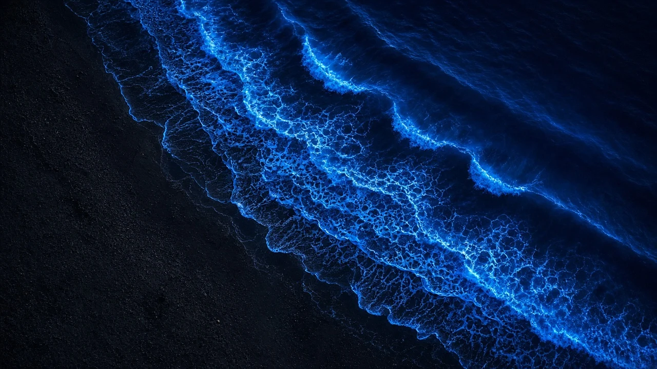 Top-Down Aerial Swash Ribbons on Volcanic Shoreline