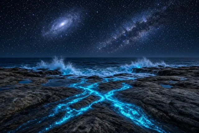 Tide Pool Capillary Veins and Distant Shorebreak Glow