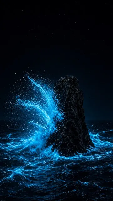 Vertical Monolith Slammed by Phosphorescent Heavy Shorebreak