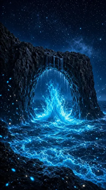 Solitary Sea Arch Churning with Phosphorescent Surge
