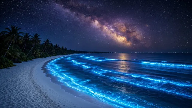 Sweeping Bioluminescent Crescent Bay Panorama