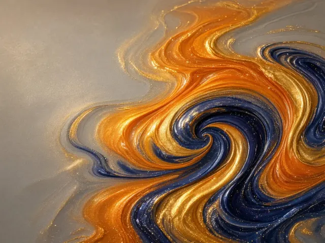 Molten Amber and Indigo Fluid Viscosity Flow