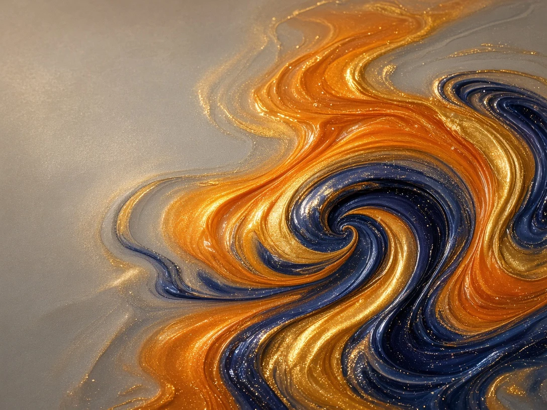 Molten Amber and Indigo Fluid Viscosity Flow