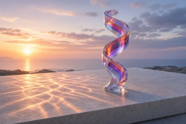 Sculptural Iridescent Glass Ribbon in Evening Glow