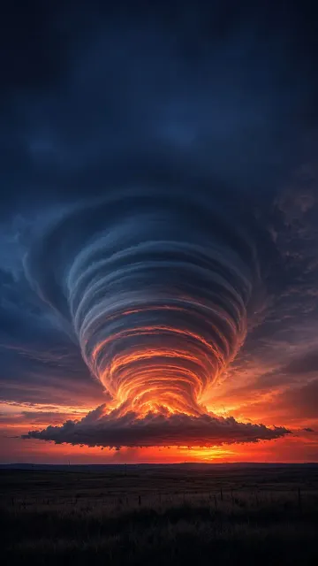 Towering Mesocyclone Cloud Spiral in Sunset Radiance