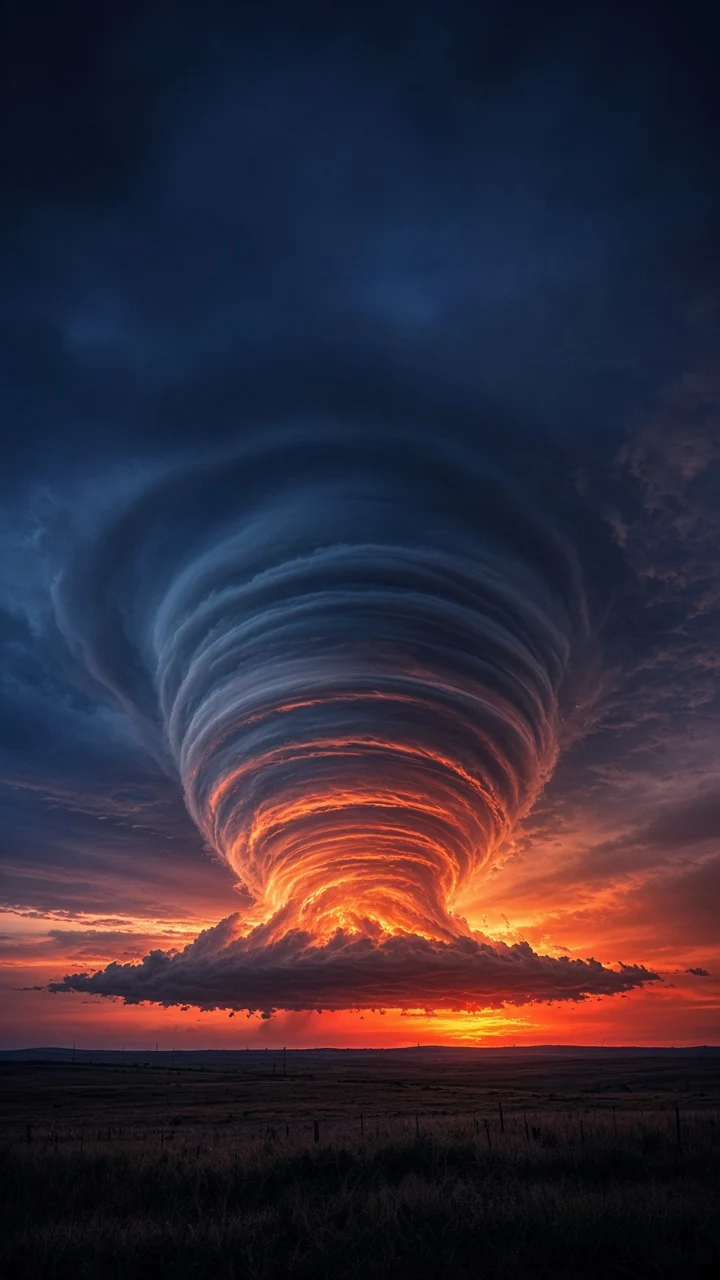 Towering Mesocyclone Cloud Spiral in Sunset Radiance
