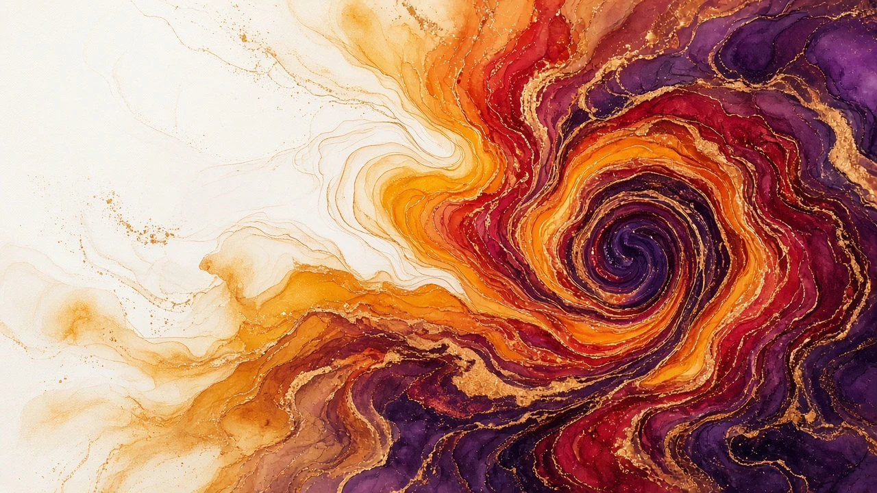 Alcohol Ink Saffron and Plum Concentric Bloom