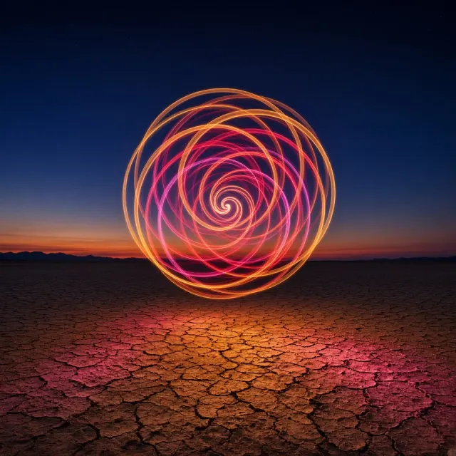 Desert Long-Exposure Kinetic Light Whirlpool
