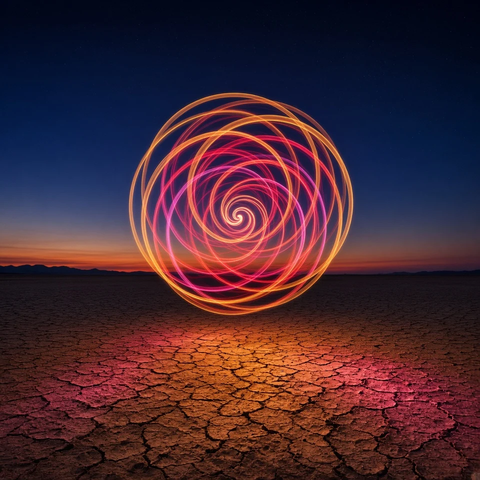Desert Long-Exposure Kinetic Light Whirlpool