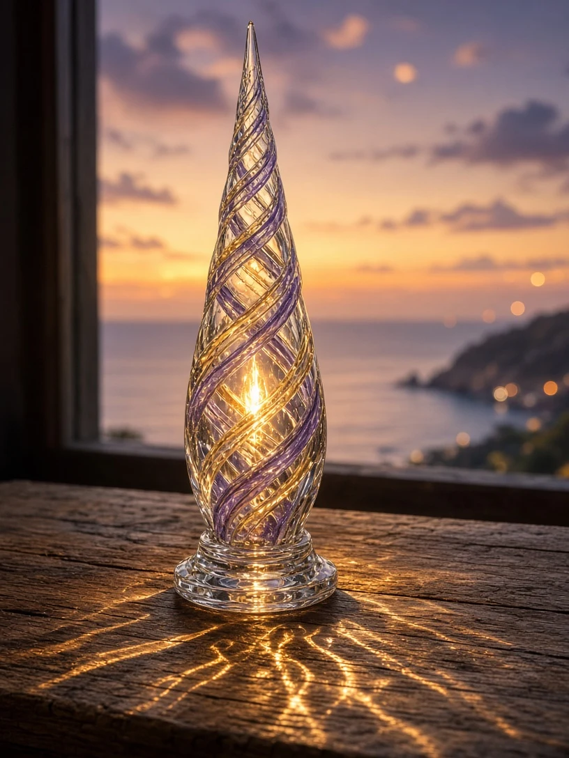 Venetian Glass Twisted Spire in Window Sundown