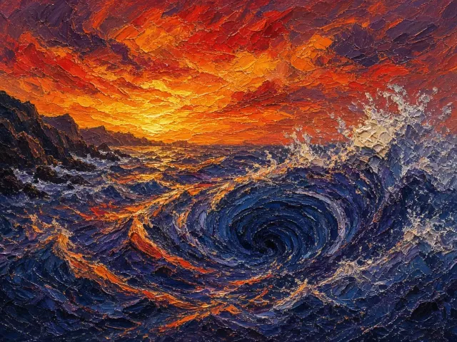Impasto Palette Knife Churning Ocean Vortex
