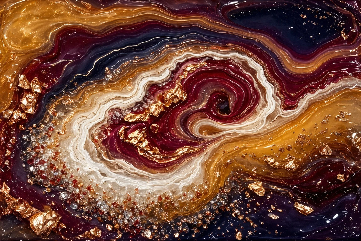 Geode Resin Slab with Swirling Copper Dust