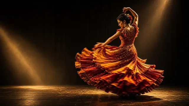 Flamenco Dancer Skirt Motion Blur in Warm Spotlight