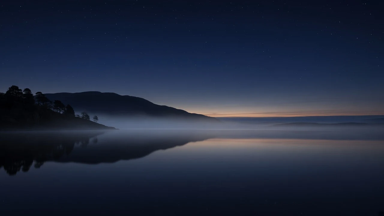 Highland Loch Shrouded in Mist Under Starlit Scottish Skies