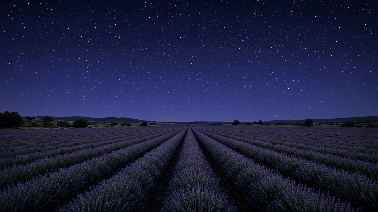 Lavender Rows at Rest Under Provence Night Sky