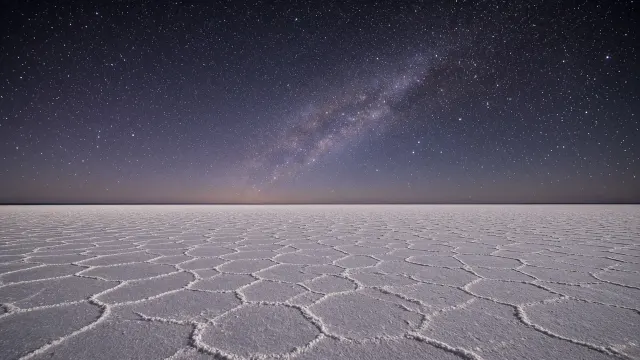 Geometric Salt Crust Under Quiet Andean Night Sky