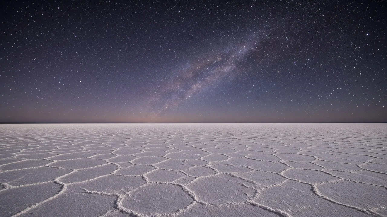 Geometric Salt Crust Under Quiet Andean Night Sky