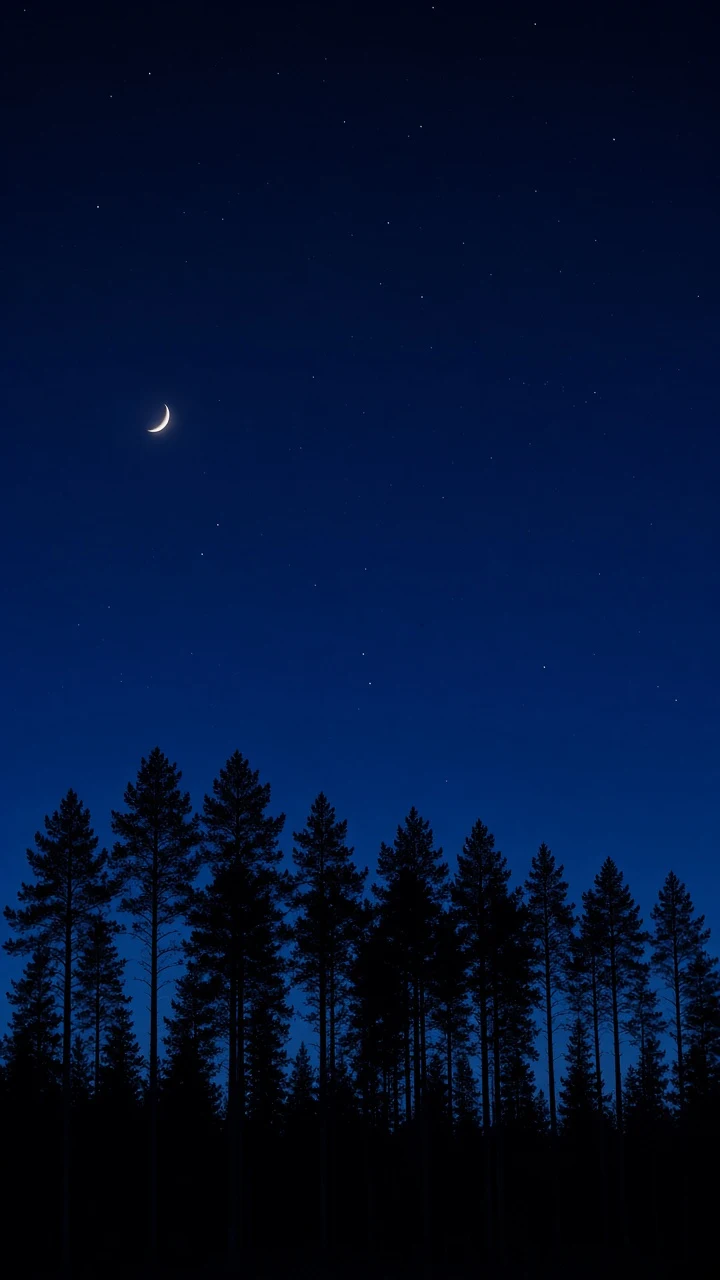 Minimal Pine Silhouette Under Expansive Midnight Sky