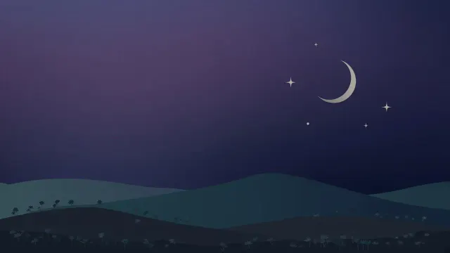 Minimal Nocturnal Meadow and Crescent Moon Vector Art