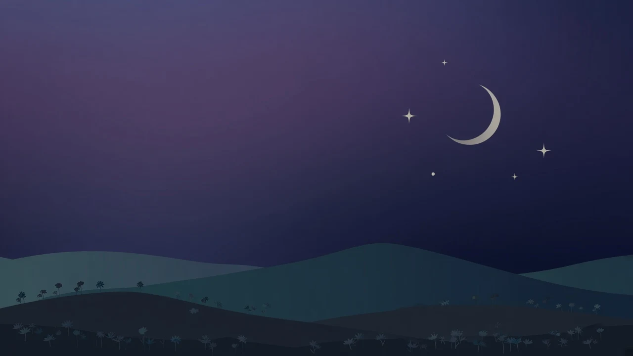 Minimal Nocturnal Meadow and Crescent Moon Vector Art