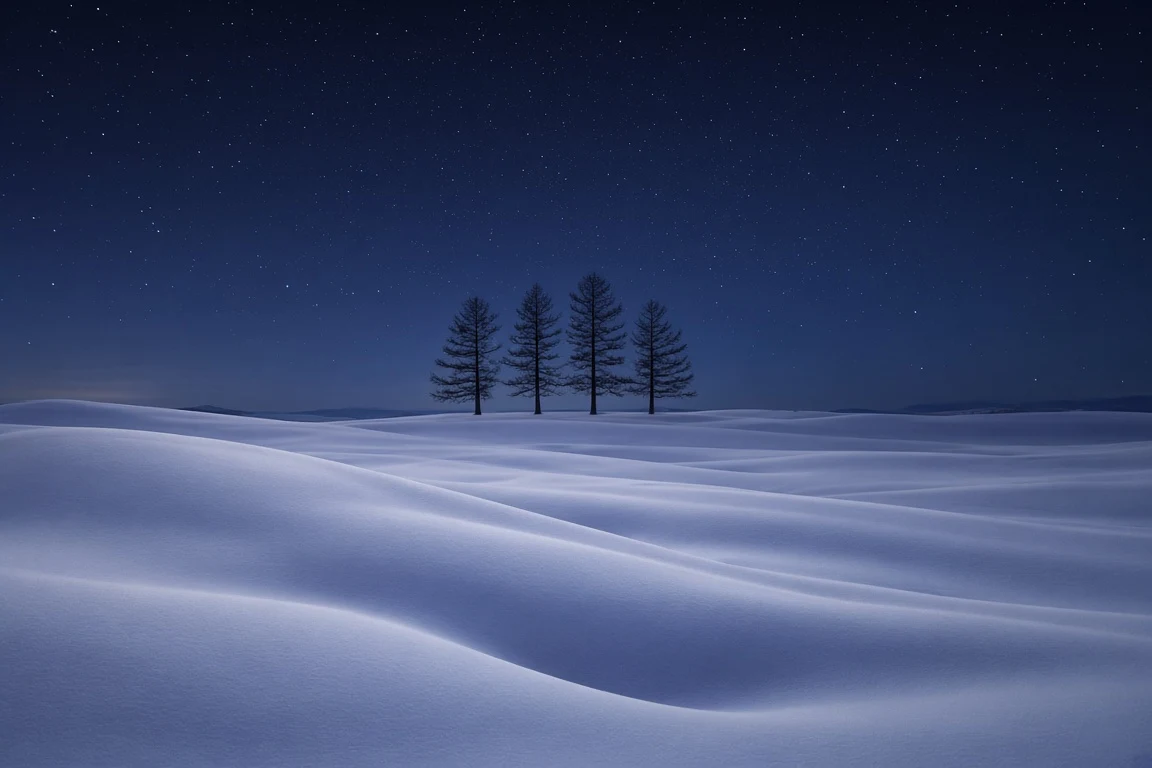 Hokkaido Snowdrifts Under Crisp Winter Stars