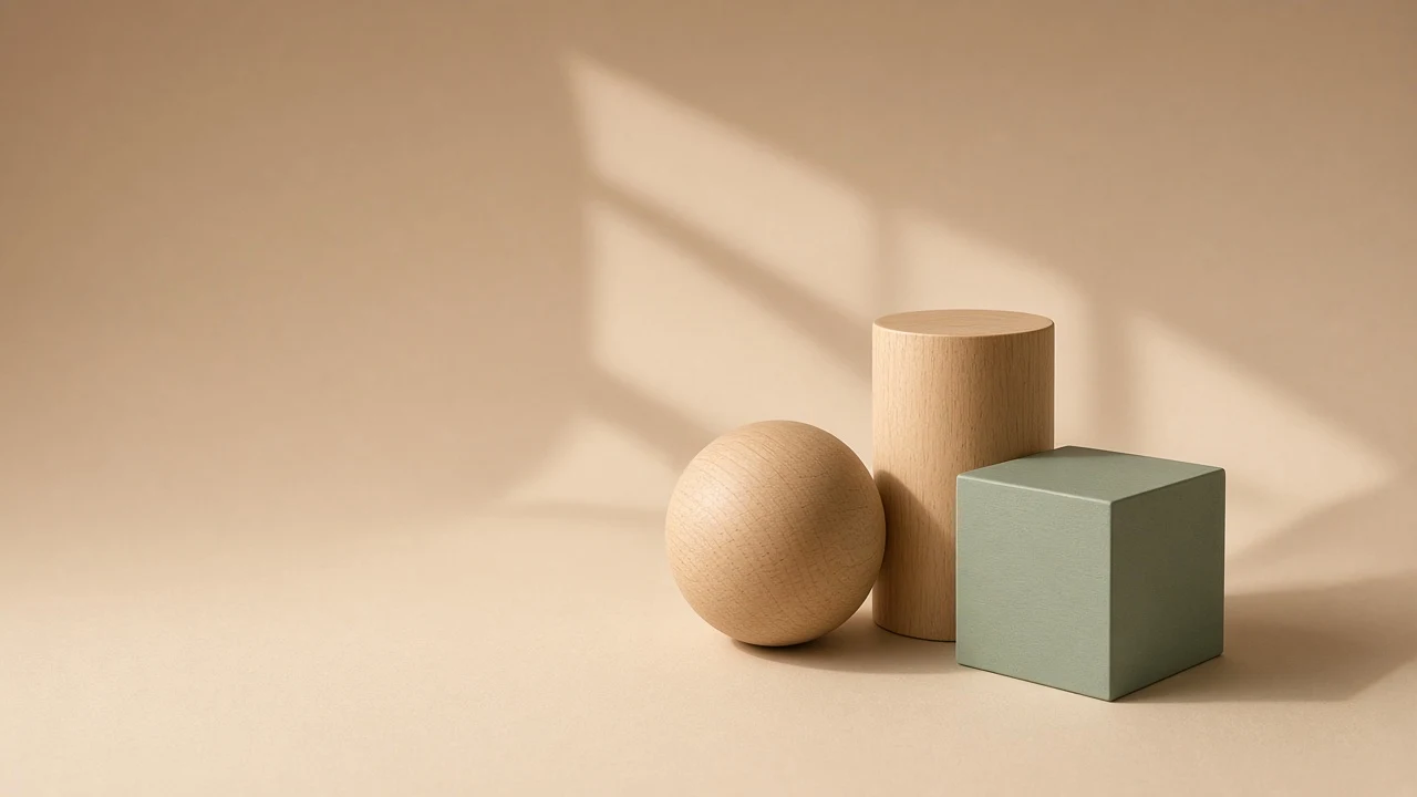 Bauhaus Wooden Geometric Solids in Low-Angle Raking Light