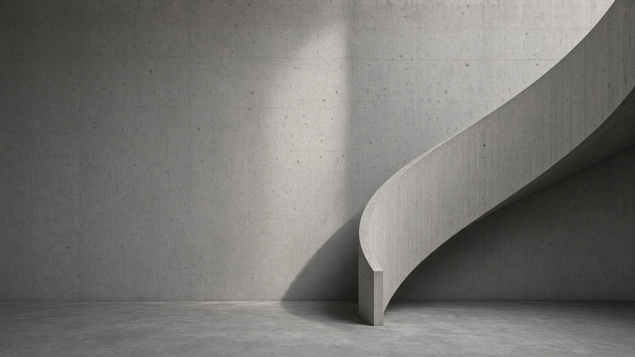 Brutalist Concrete Spiral Staircase with Sculptural Sunlight