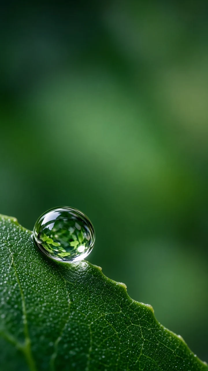 Macro Dewdrop Suspended on Monstera Leaf Rim