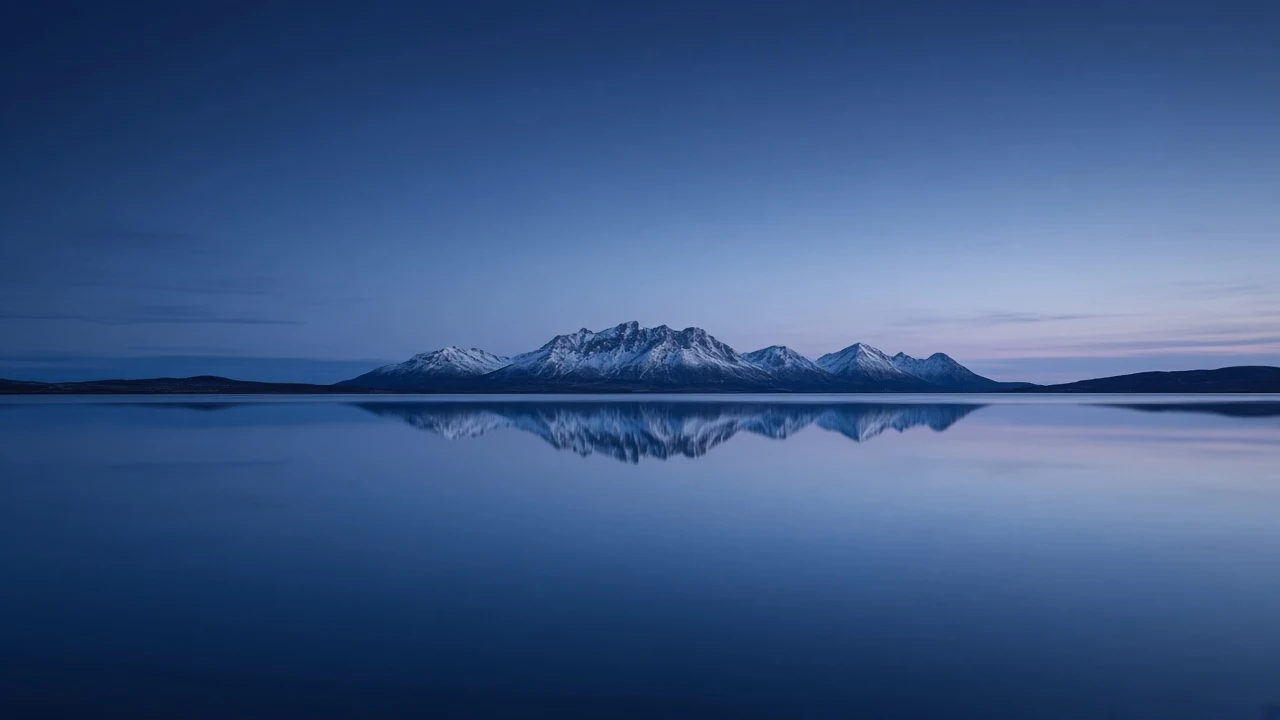 Still Waters of a Norwegian Fjord Under Arctic Blue Hour
