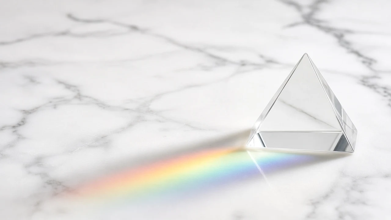 Prismatic Spectrum Refraction Across Honed Carrara Marble