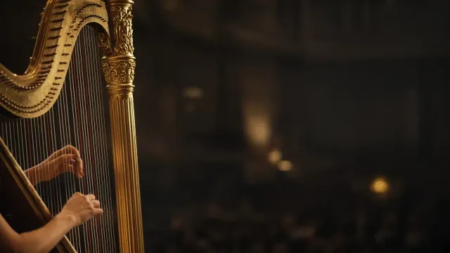 Harpist Strings Ascending into Vaulted Light