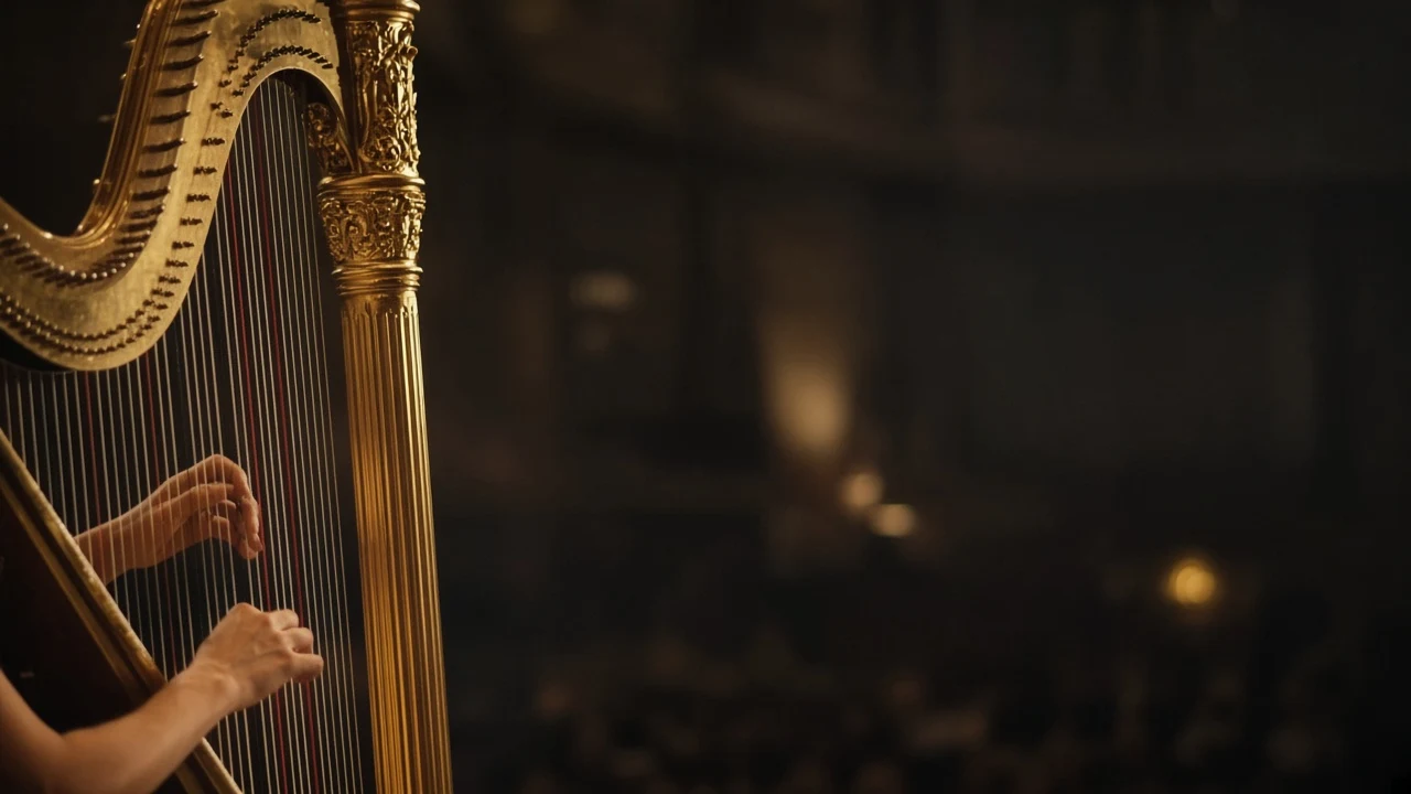 Harpist Strings Ascending into Vaulted Light