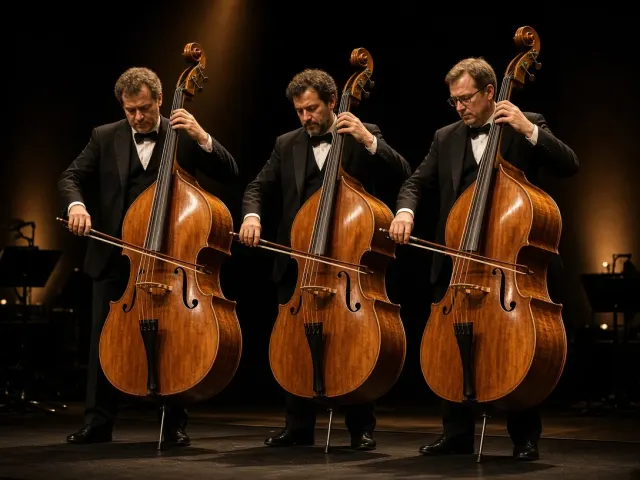 Double Bass Section Bowing the Deep Ground