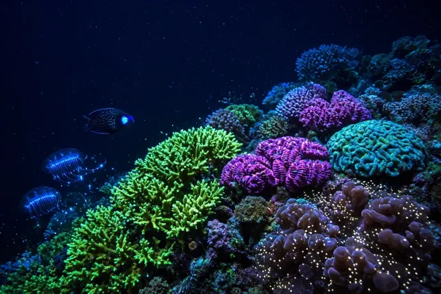 Nocturnal Bioluminescent Coral Terrace in Raja Ampat