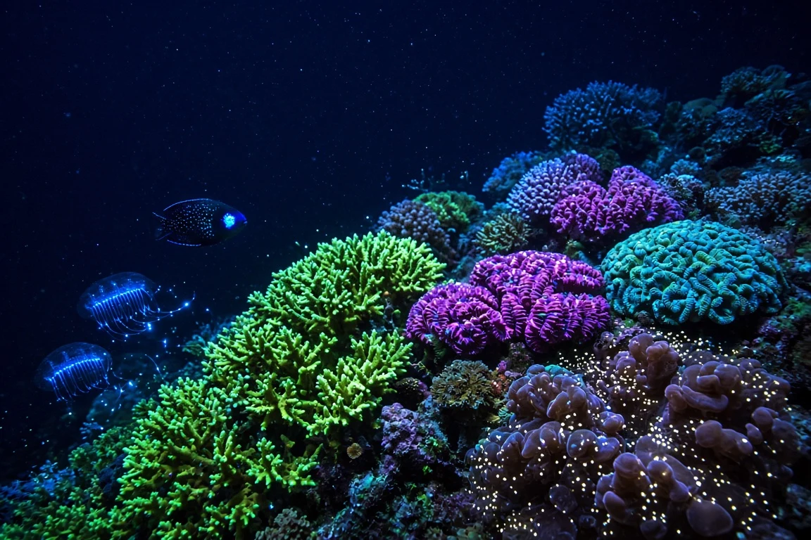 Nocturnal Bioluminescent Coral Terrace in Raja Ampat