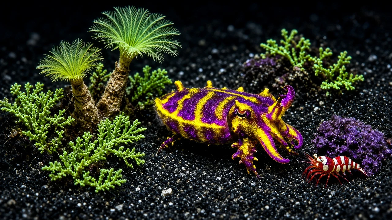 Lembeh Strait Volcanic Black Sand Macro Wonderland with Flamboyant Cuttlefish
